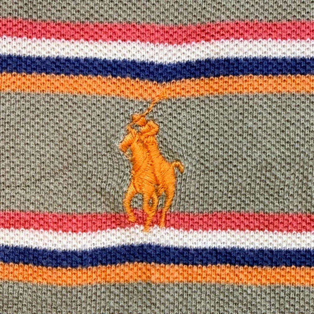 Vintage Polo Ralph Lauren Polo Shirt Men XL Tan Striped Fade Pique Cotton Pony‎